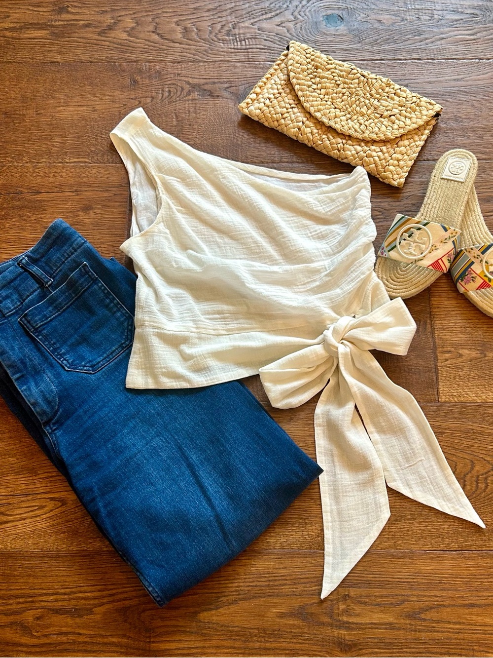 Spartina 449 One-Shoulder Ivory Tie-Waist Top